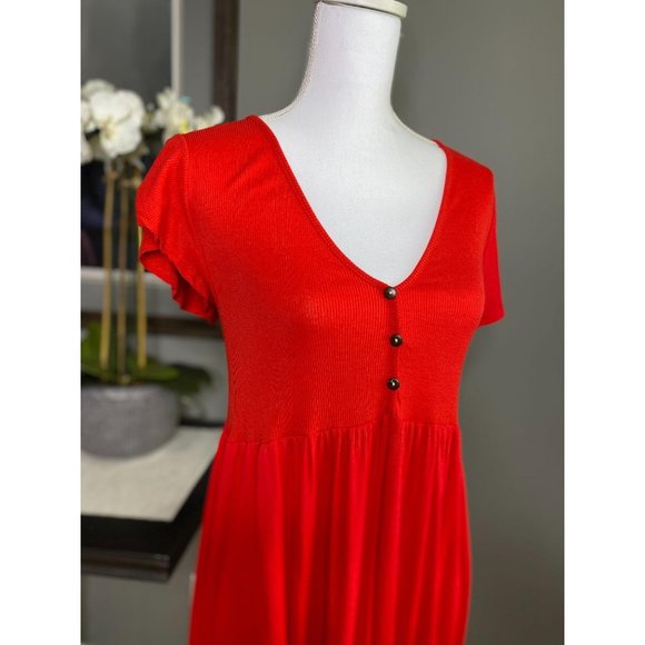 NEW See You Monday Red Ribbed Babydoll Dress Large - Picture 3 of 7